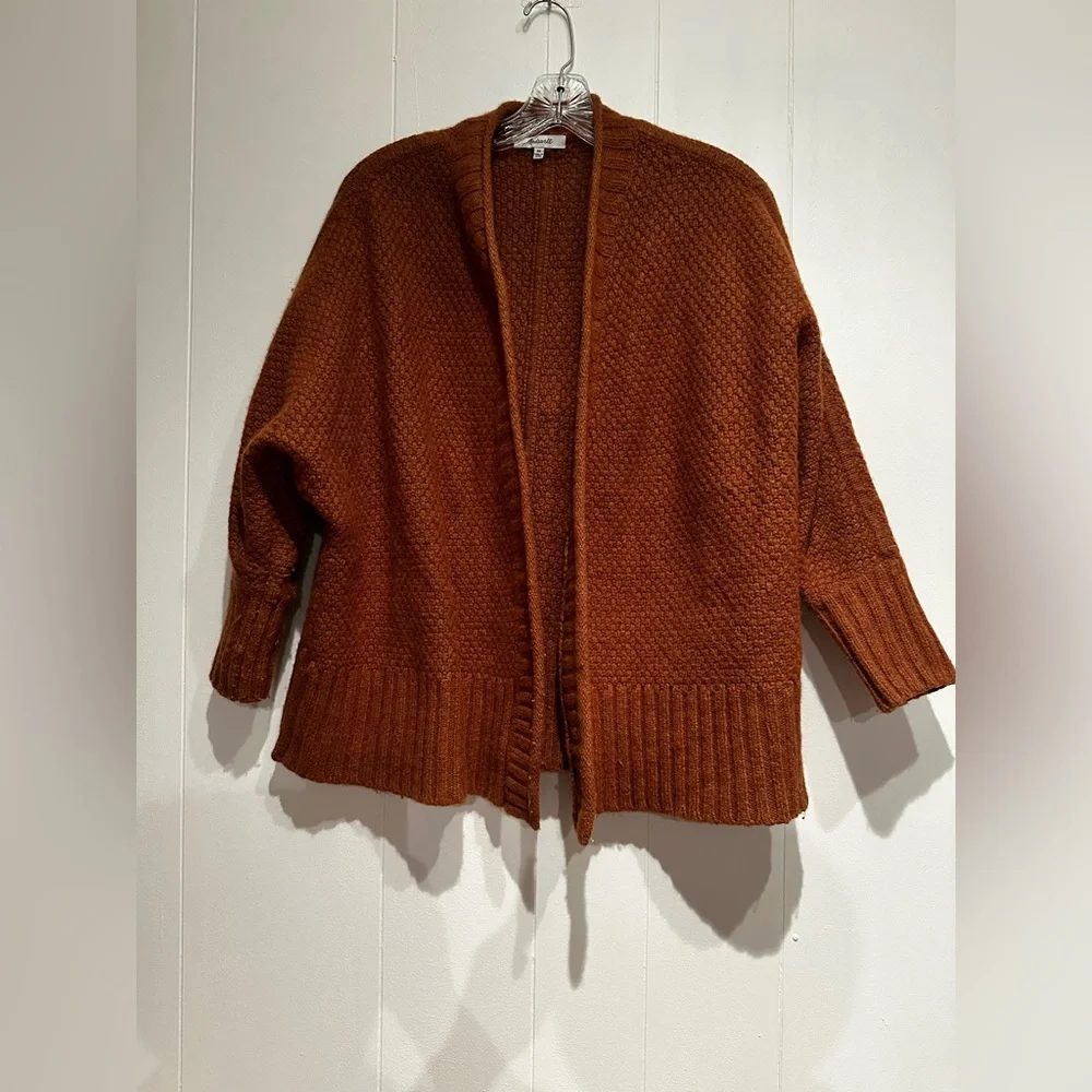 Madewell Wool Alpaca Blend Cardigan XS Rust Open Front Sweater